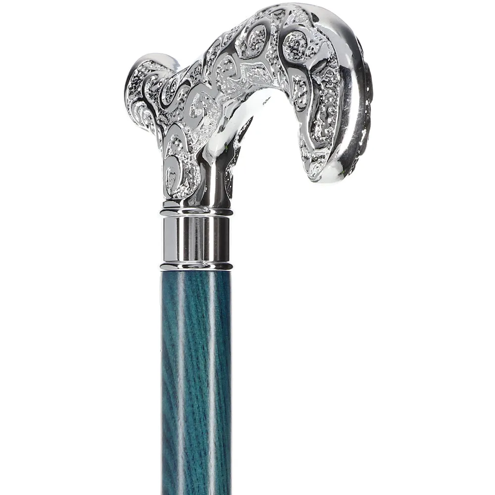 Super Strong Scrollwork Silver-Plated Handle, Blue Denim Shaft