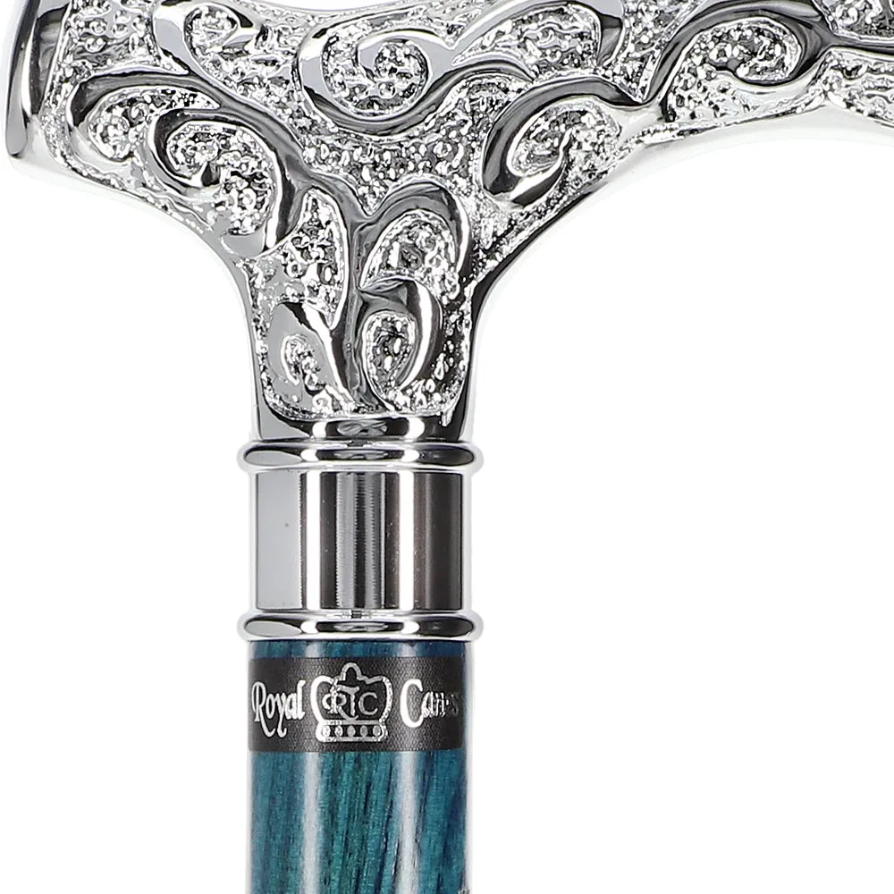Super Strong Scrollwork Silver-Plated Handle, Blue Denim Shaft