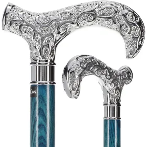 Super Strong Scrollwork Silver-Plated Handle, Blue Denim Shaft
