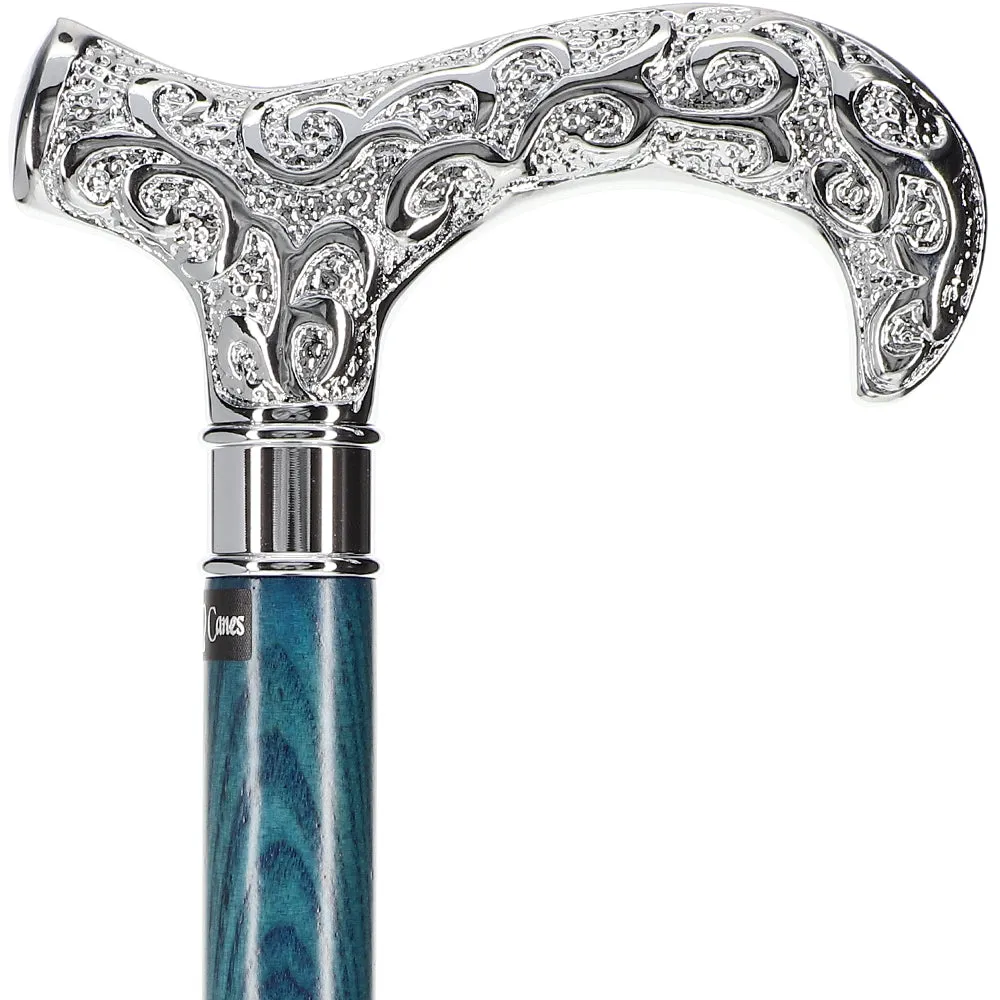 Super Strong Scrollwork Silver-Plated Handle, Blue Denim Shaft