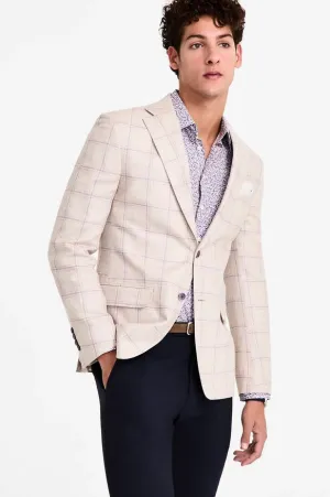 Tallia Slim Fit Cream/Pink Windowpane Jacket