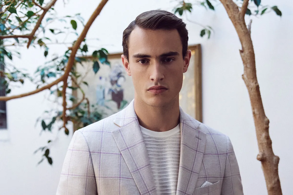 Tallia Slim Fit Cream/Pink Windowpane Jacket