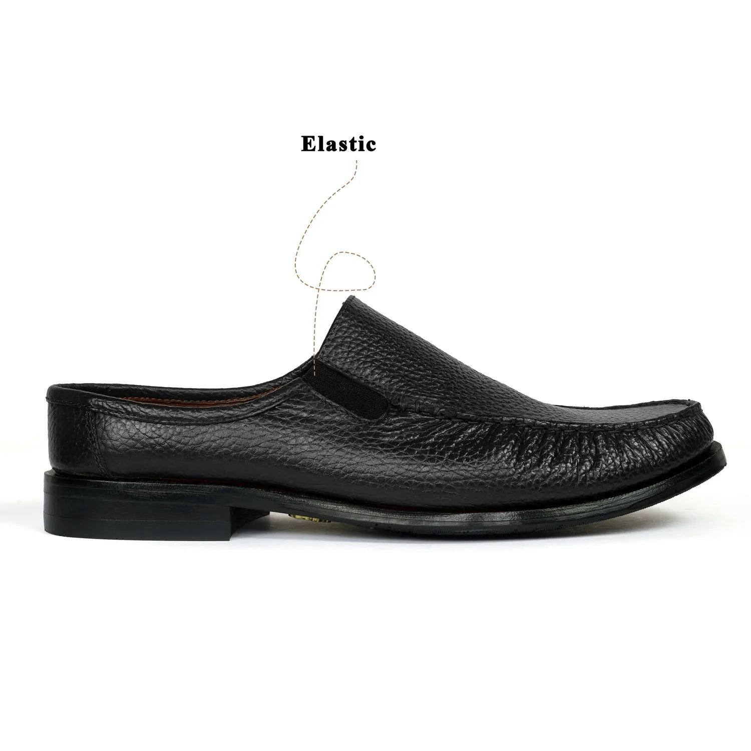 Textured Black Moccasin Mules