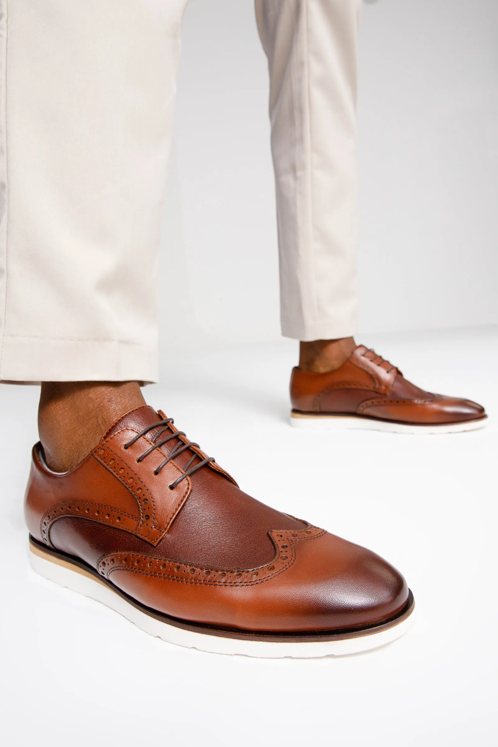 The Molise Tan Wingtip Semi Brogue Derby Men Shoe  Final Sale!