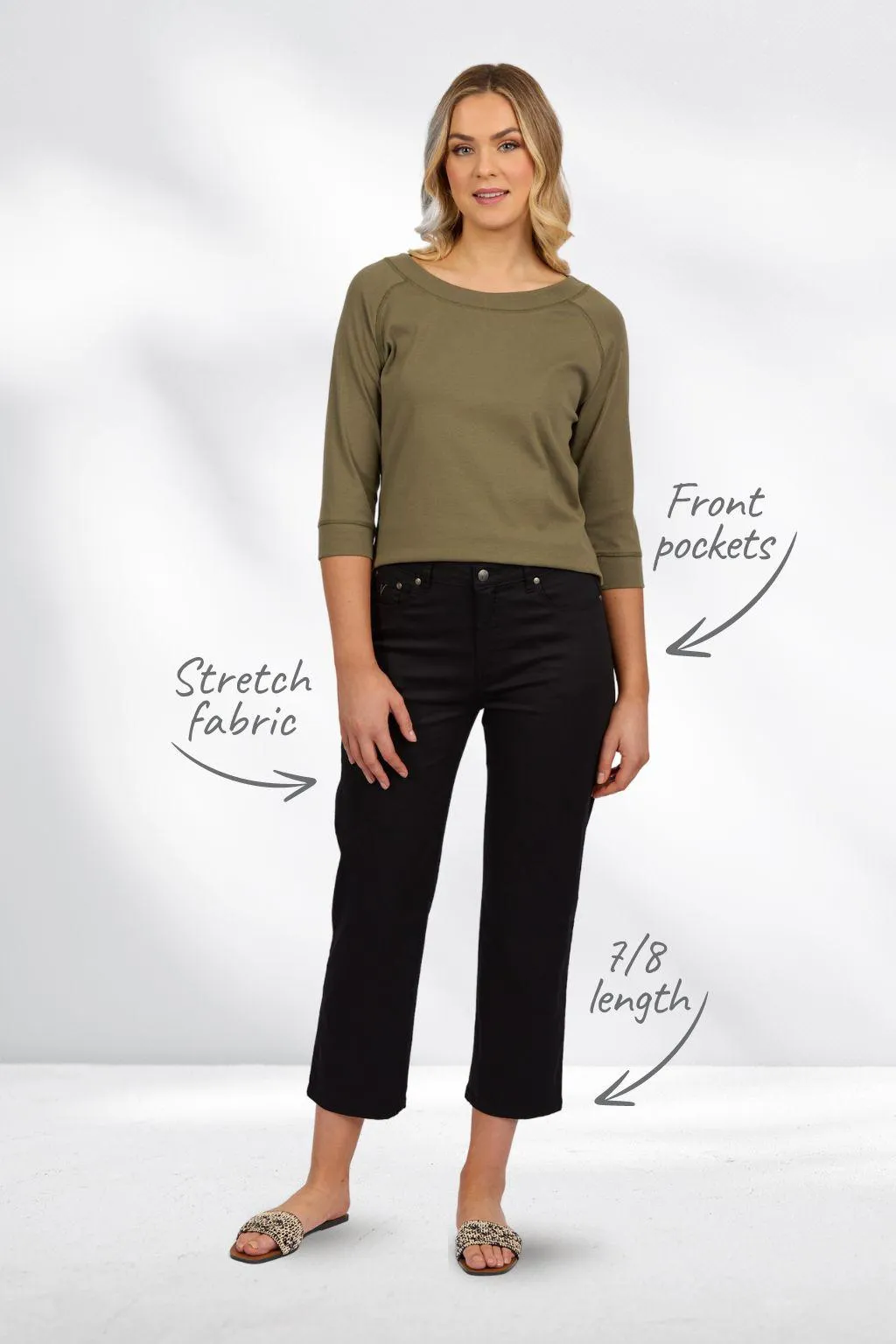 Vassalli Lightweight Slim Leg 7/8 Length Pants With Fly Black