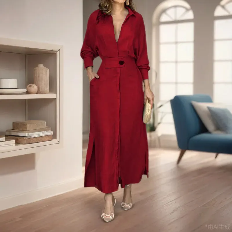 Veronika - Solid Color Cotton and Linen Maxi Dress
