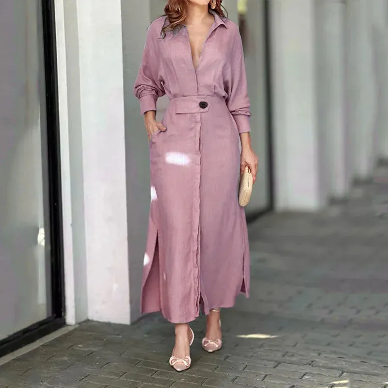 Veronika - Solid Color Cotton and Linen Maxi Dress