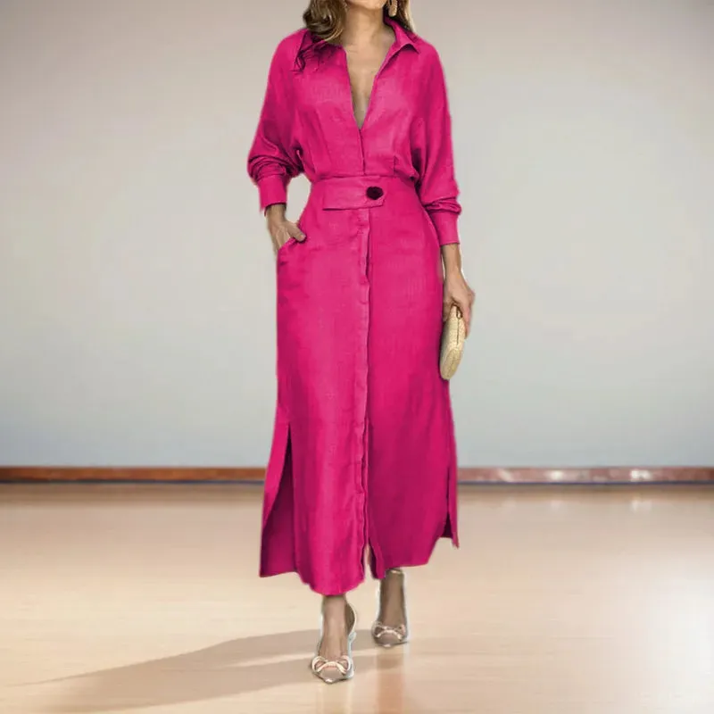 Veronika - Solid Color Cotton and Linen Maxi Dress