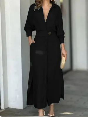 Veronika - Solid Color Cotton and Linen Maxi Dress