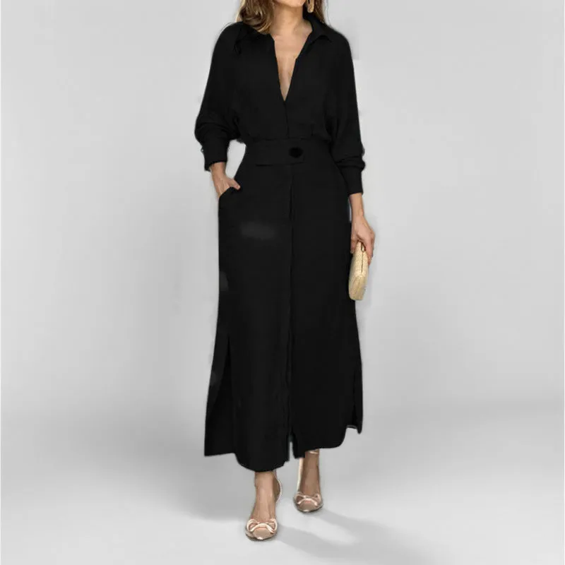 Veronika - Solid Color Cotton and Linen Maxi Dress