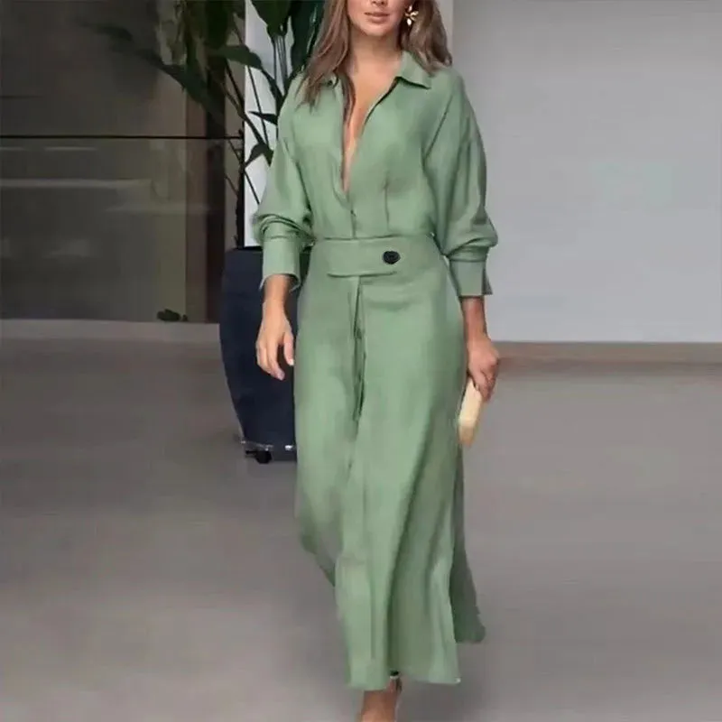 Veronika - Solid Color Cotton and Linen Maxi Dress