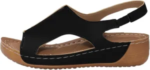 Wedge Sandals for Women Orthopedic Cutout Slippers Open Toe Soft Cushion Beach Outdoor Walking Shoes with Ankle Strap