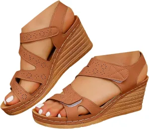 Wedge Sandals for Women Solid Color Wedges Heels Ankle Strap Open Toe Breathable Pumps Shoes For Work Walking