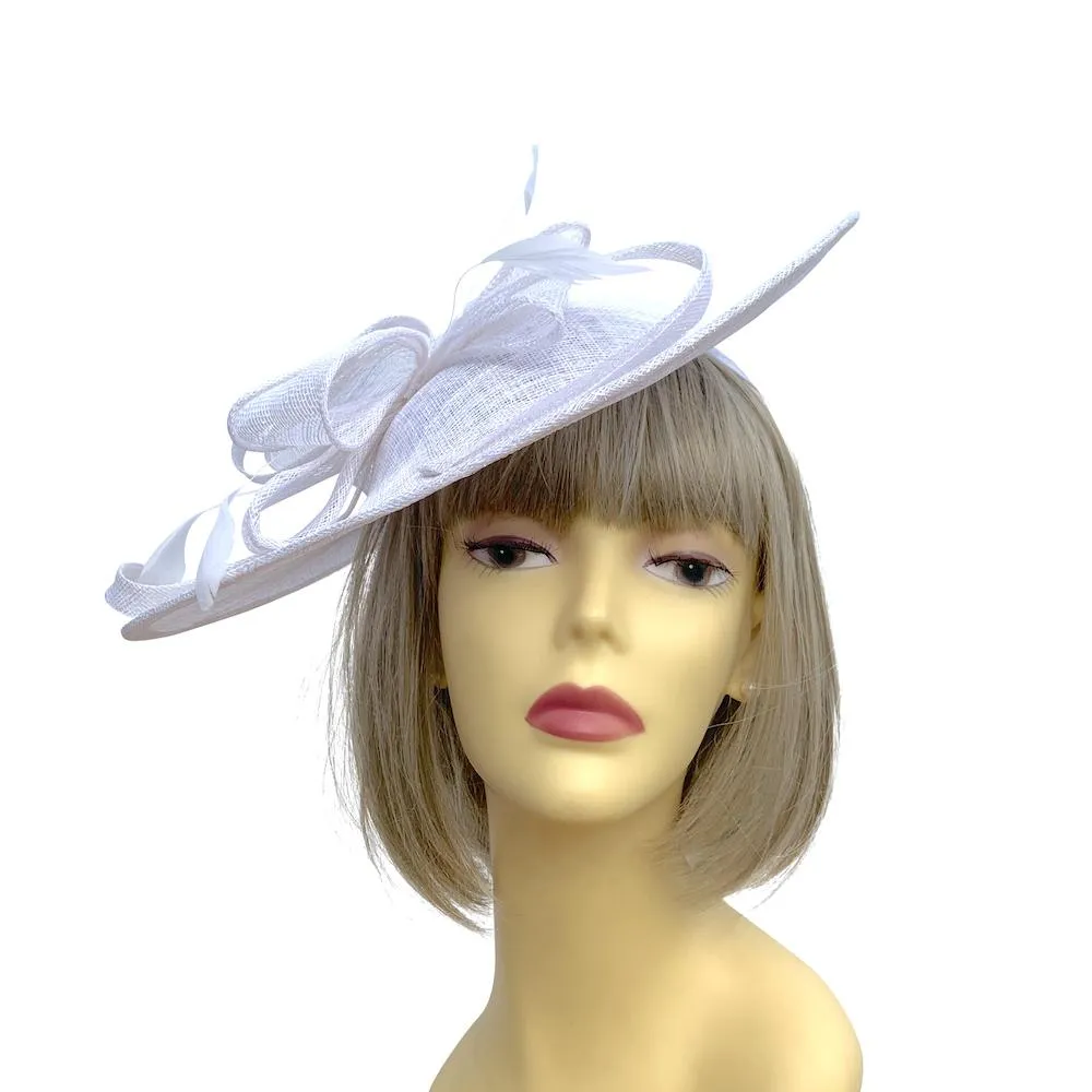White Sinamay Saucer Fascinator Hat