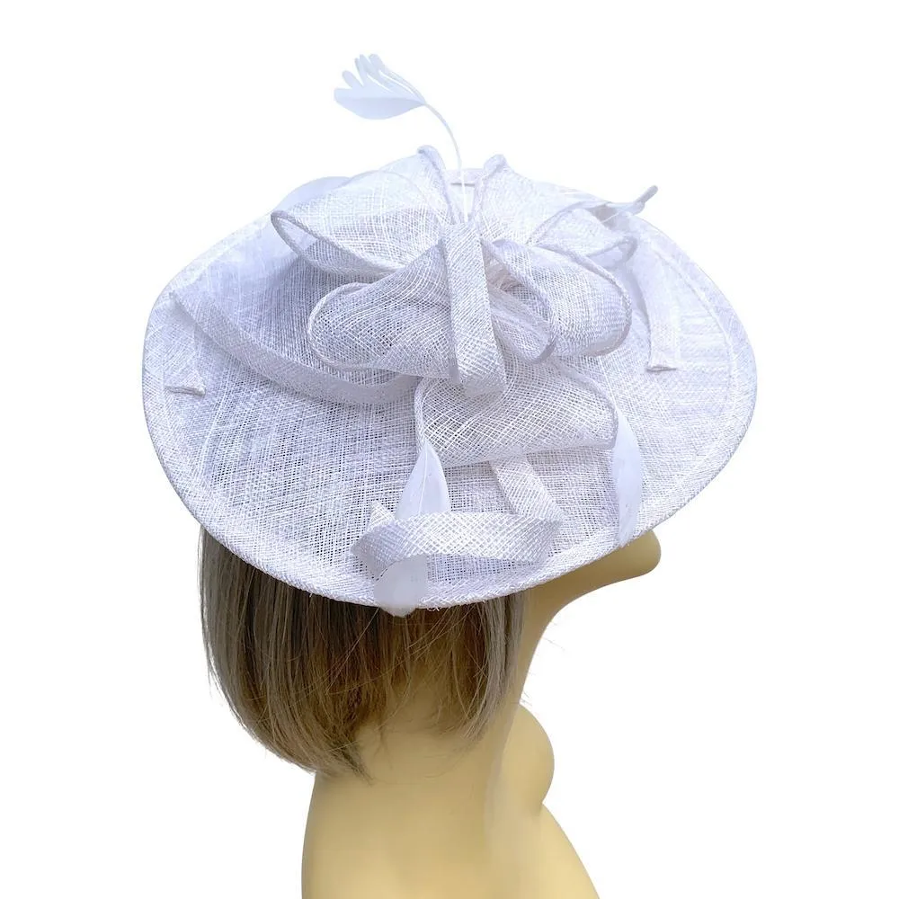 White Sinamay Saucer Fascinator Hat