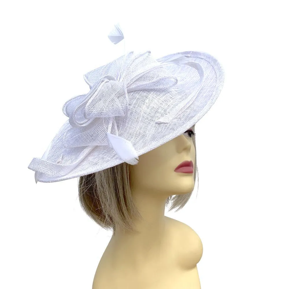 White Sinamay Saucer Fascinator Hat
