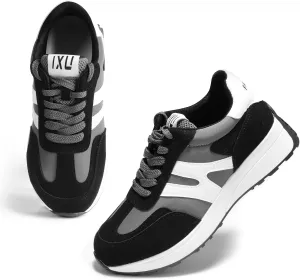 Wide Toe Box Shoes Women Wide Fashion Sneakers Comfortable Casual Walking Non-Slip Memory Foam Tennis Shoes Genuine Suede Sneakers Black
