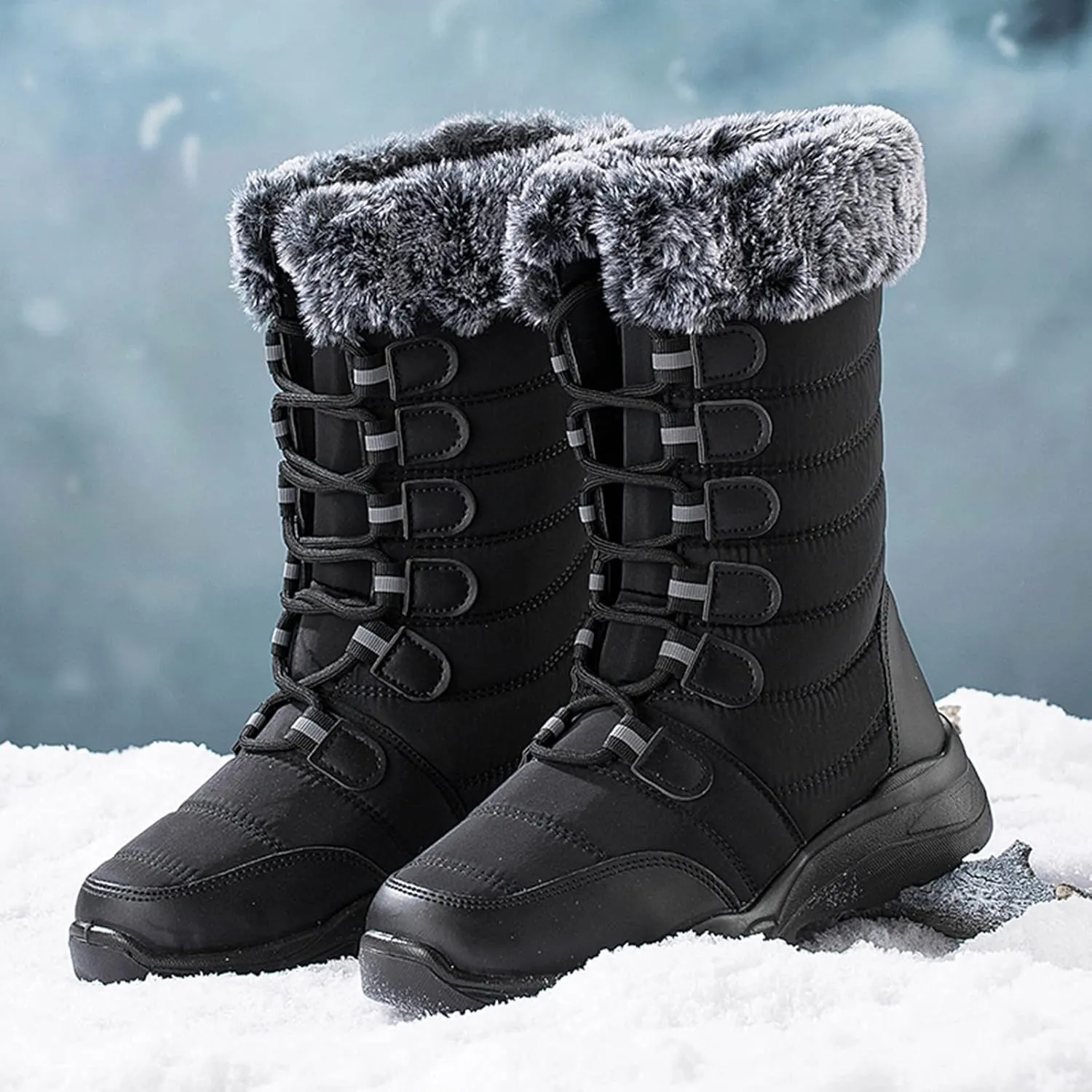 Winter Boots for Women Fashionable Women's Black Work Boots Waterproof Waterproof Snow Boots Wide Woman Winter Leather Knee High Winter Boots Women's Winter Boots Bear Paw Tall