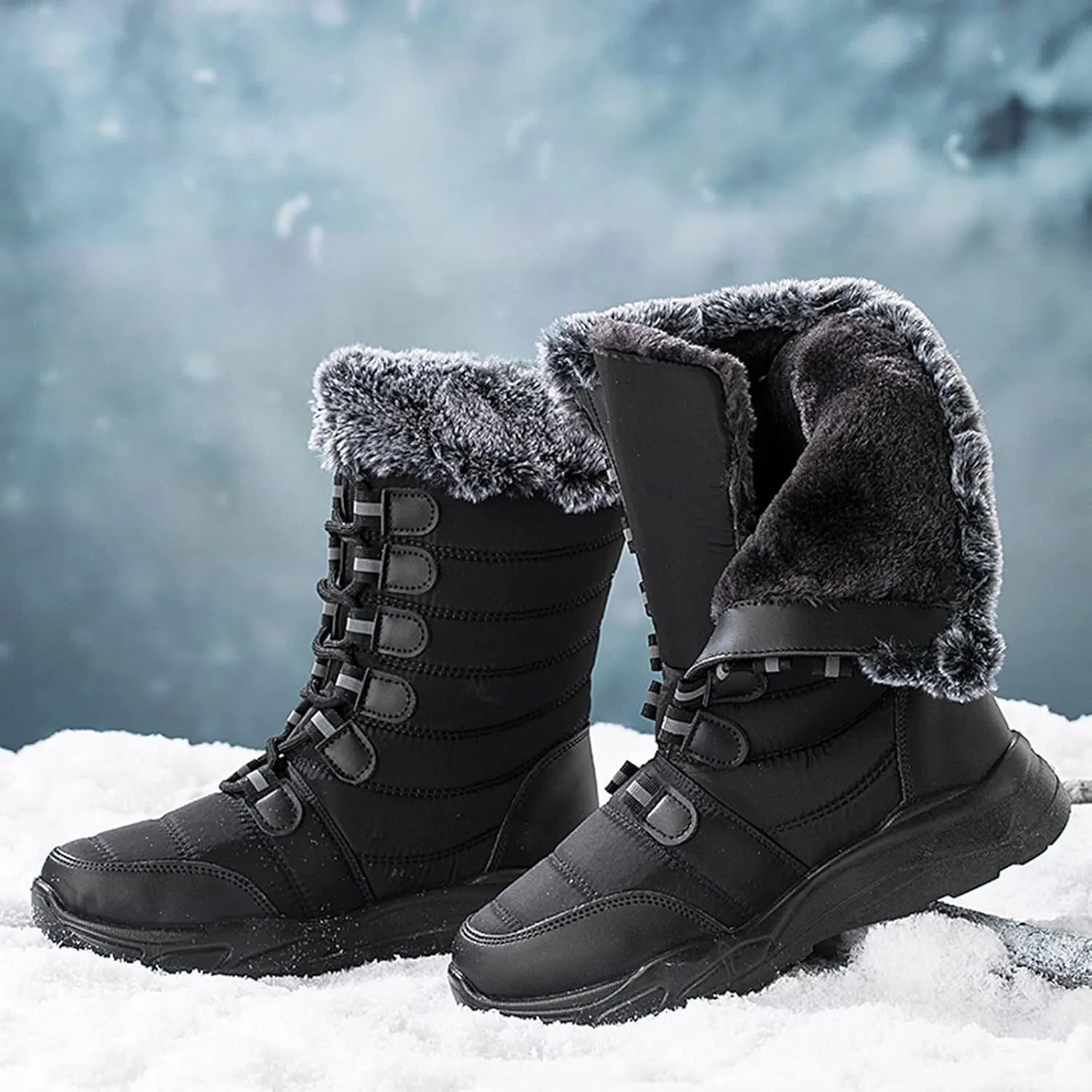 Winter Boots for Women Fashionable Women's Black Work Boots Waterproof Waterproof Snow Boots Wide Woman Winter Leather Knee High Winter Boots Women's Winter Boots Bear Paw Tall