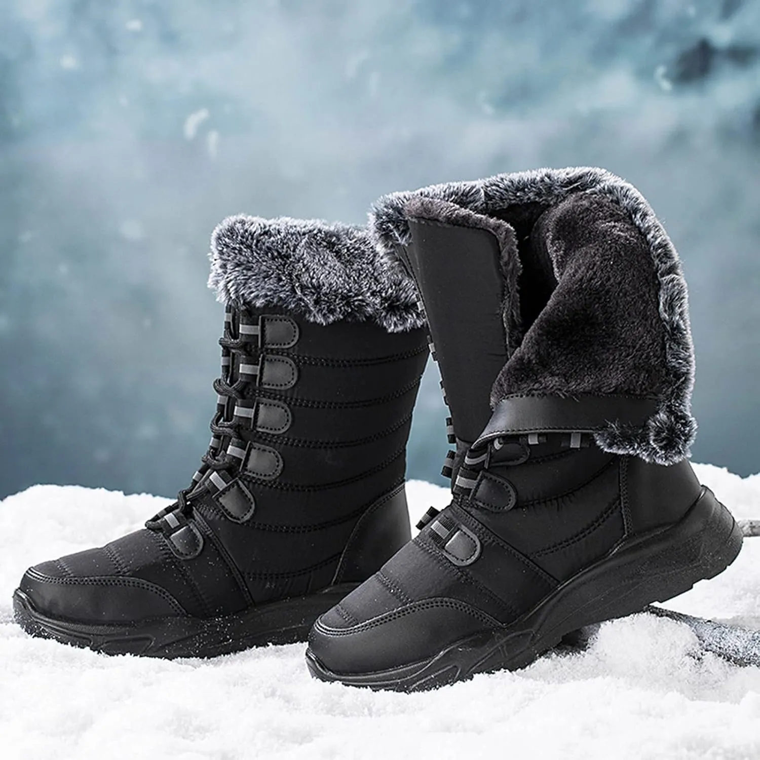 Winter Boots for Women Fashionable Women's Black Work Boots Waterproof Waterproof Snow Boots Wide Woman Winter Leather Knee High Winter Boots Women's Winter Boots Bear Paw Tall