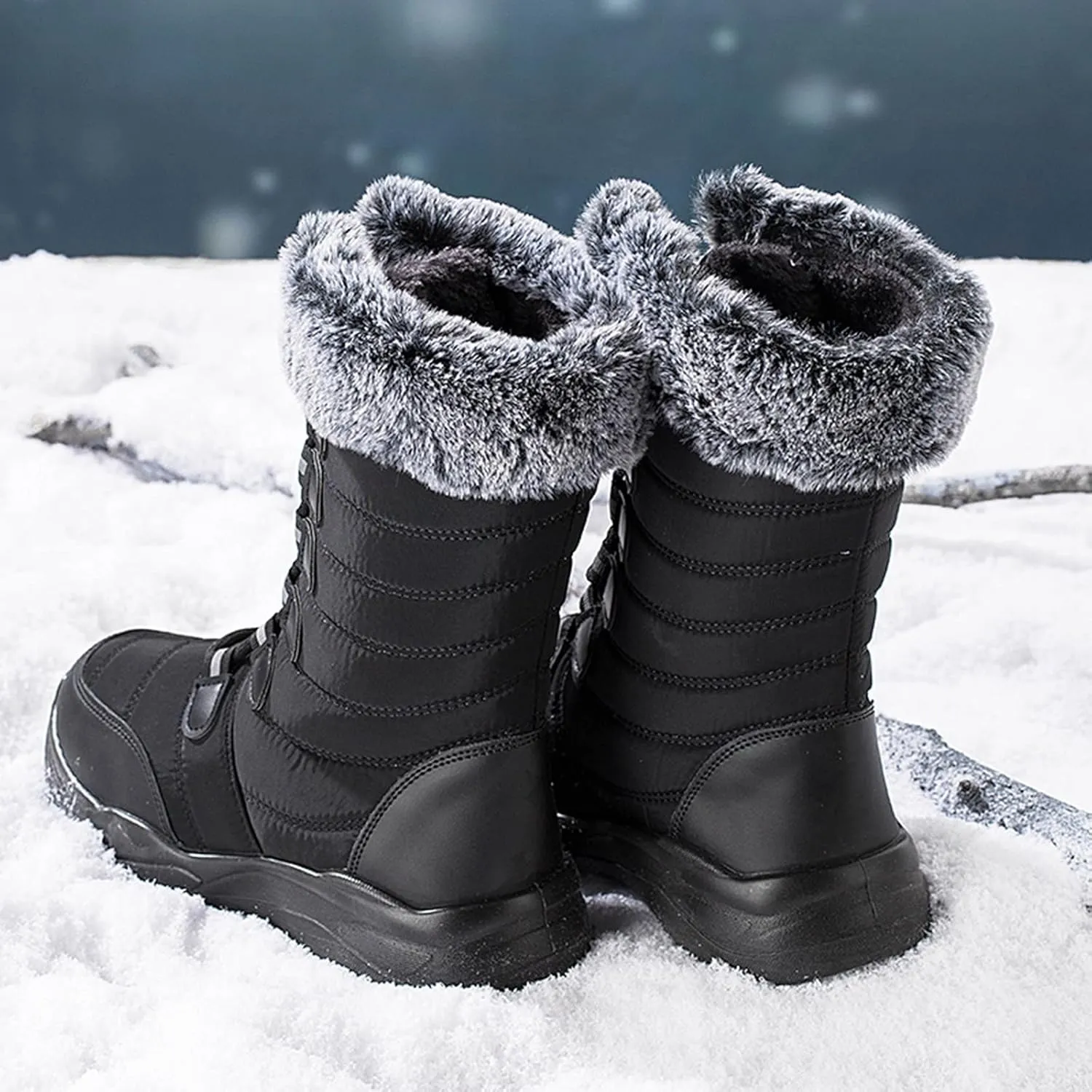 Winter Boots for Women Fashionable Women's Black Work Boots Waterproof Waterproof Snow Boots Wide Woman Winter Leather Knee High Winter Boots Women's Winter Boots Bear Paw Tall
