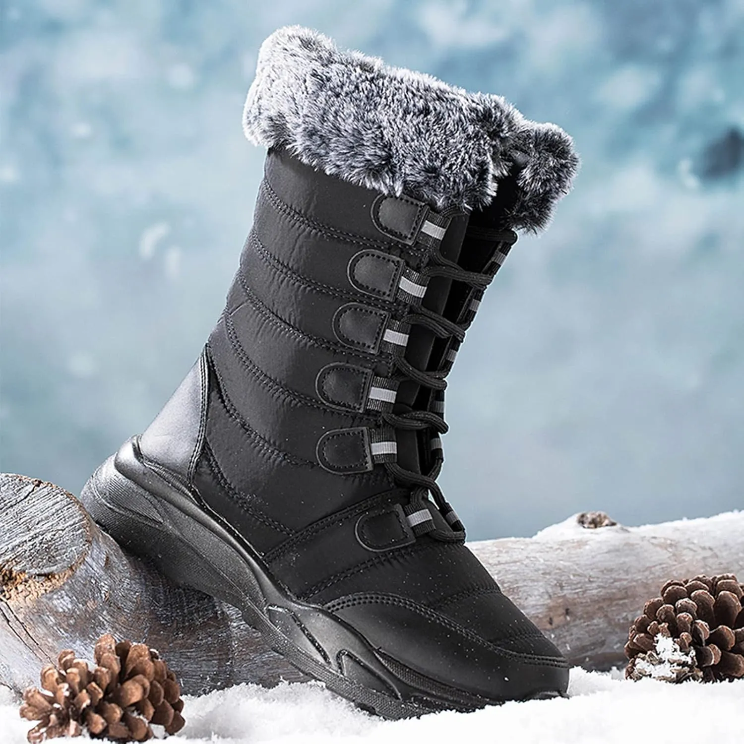 Winter Boots for Women Fashionable Women's Black Work Boots Waterproof Waterproof Snow Boots Wide Woman Winter Leather Knee High Winter Boots Women's Winter Boots Bear Paw Tall