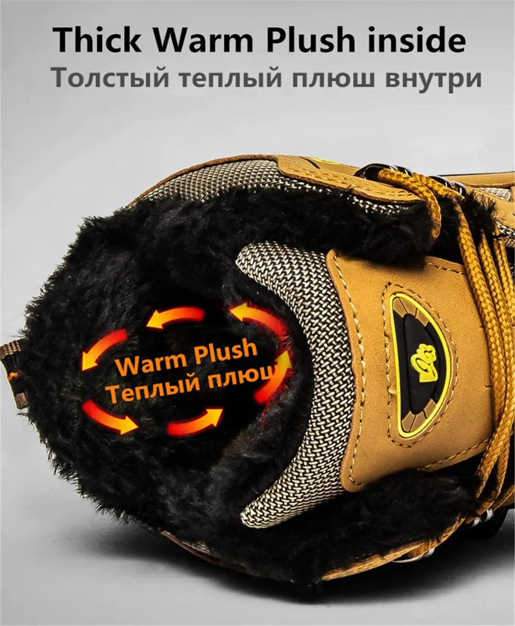 Winter Men's Boots Plush Warm Men's Snow Boots Waterproof Men's Ankle Boots Breathable Handmade Outdoor Men Hiking Boots