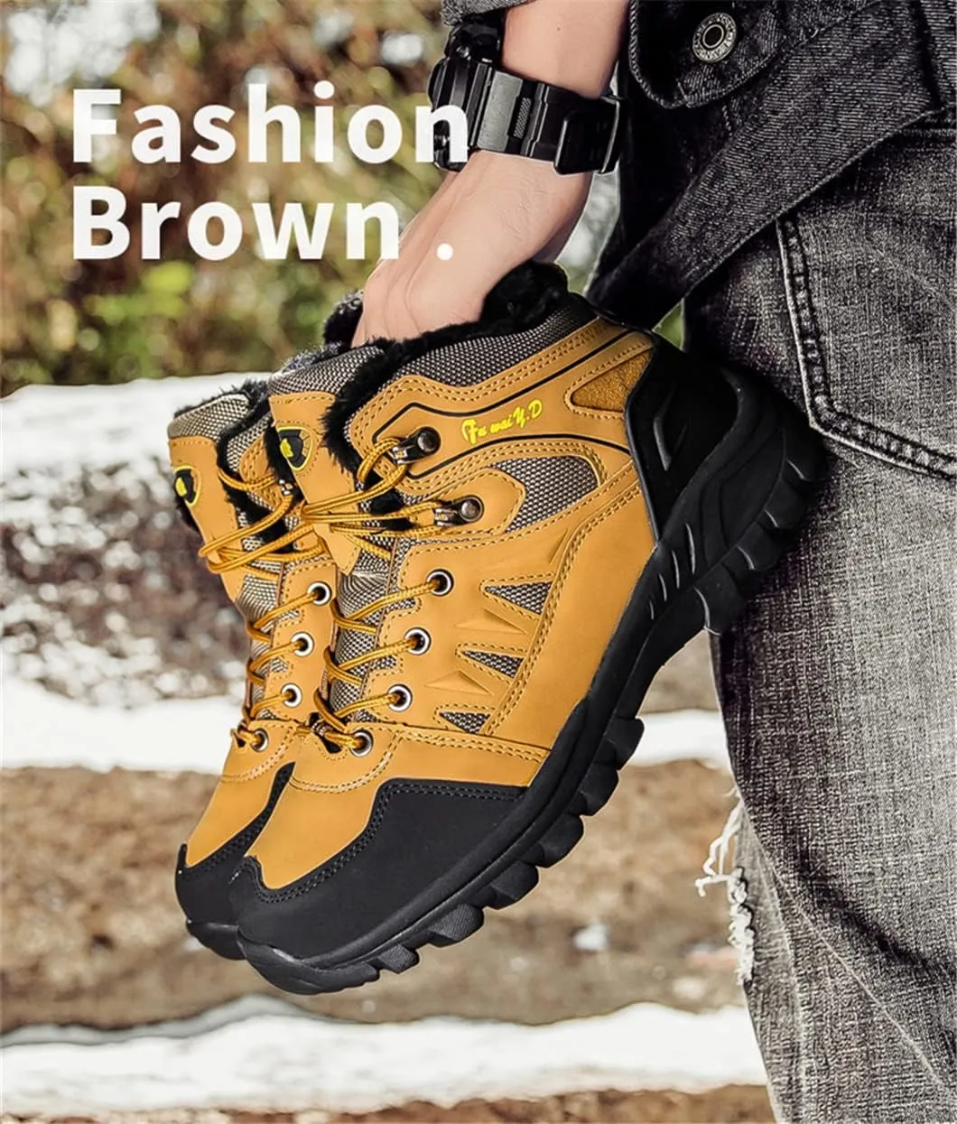 Winter Men's Boots Plush Warm Men's Snow Boots Waterproof Men's Ankle Boots Breathable Handmade Outdoor Men Hiking Boots