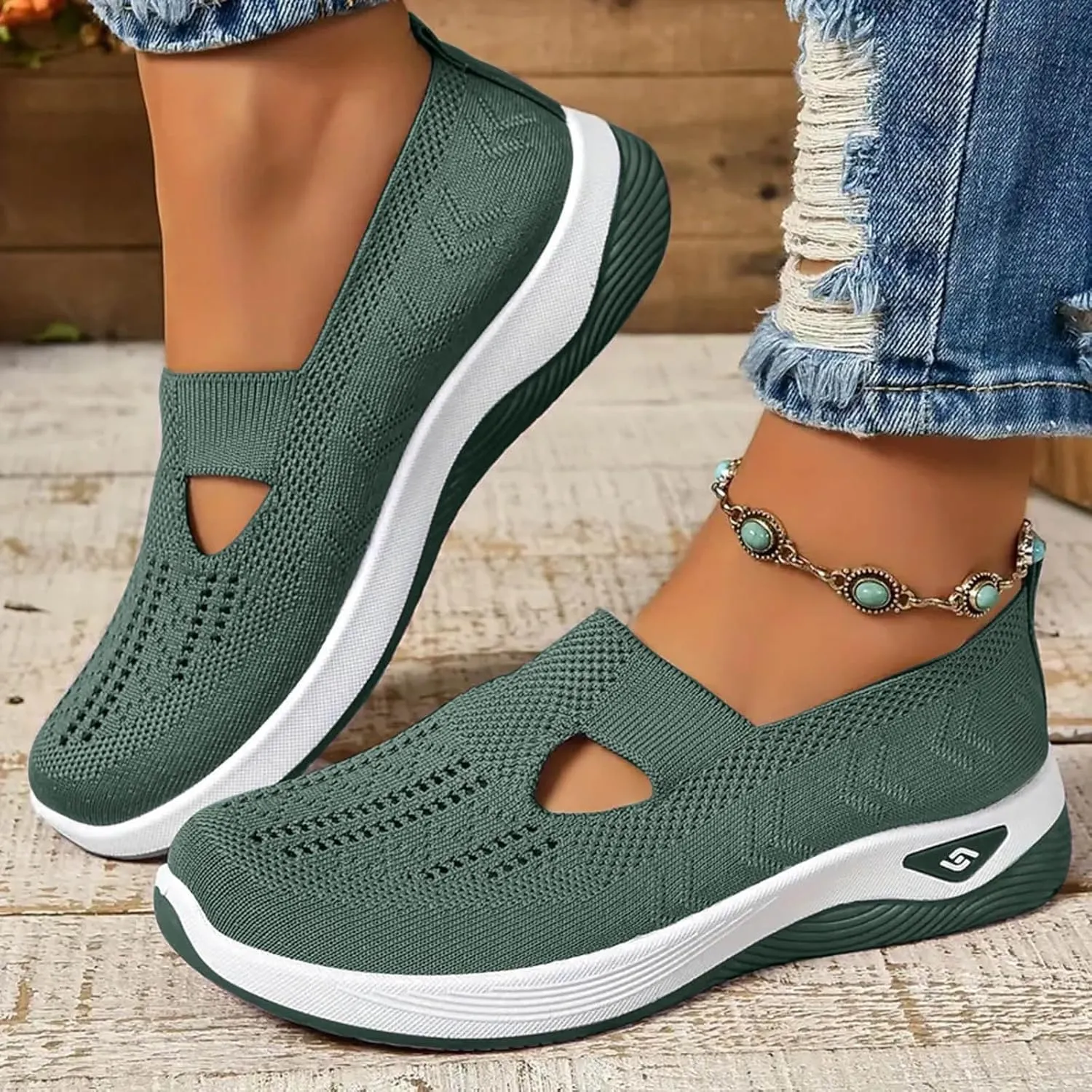 Women Walking Shoes Orthopedic Sock Sneakers Slip-On Woven Breathable Mesh Nursing Work Mesh Air Cushion Athletic Shoes