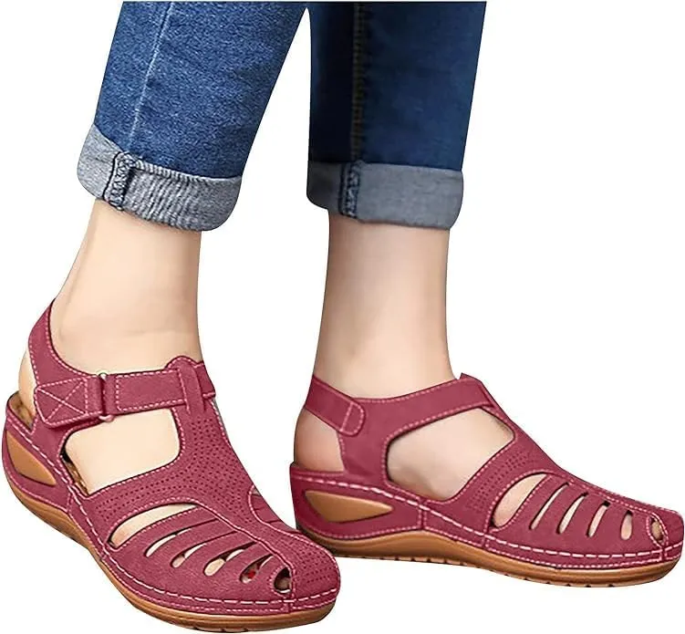 Womens Sandals Wedge Shoes Comfortable Ankle Strap Closed Toe Summer Beach Platform Sandals Casual Bohemia Outdoor Wedges