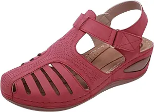 Womens Sandals Wedge Shoes Comfortable Ankle Strap Closed Toe Summer Beach Platform Sandals Casual Bohemia Outdoor Wedges