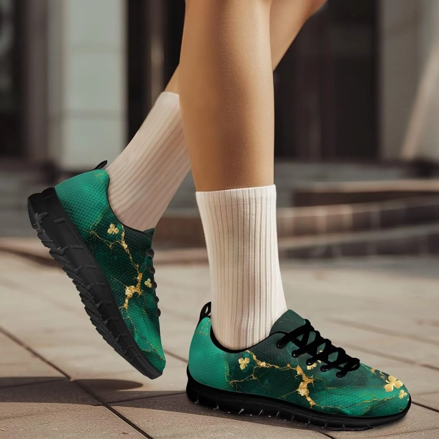 Womens Trainers Sports Running Shoes Lightweight Causal Tennis Shoe Non Slip Gym Workout Shoes Easter St. Patrick's Day Sneakers Black Sole Size 5-12