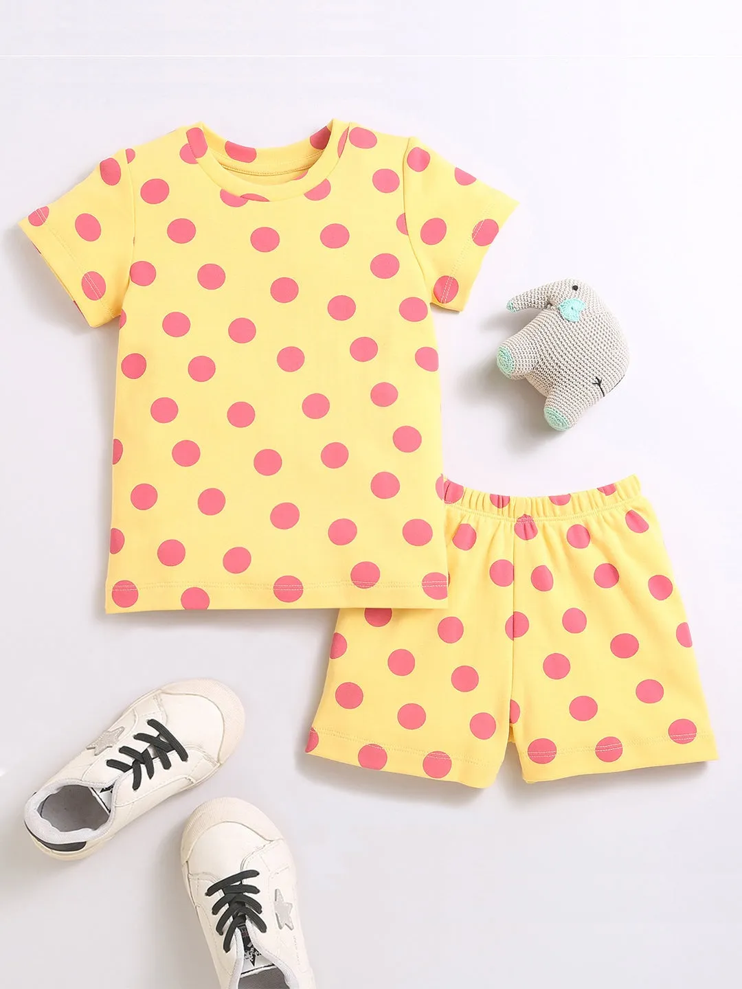 Yellow Printed Night-Suit Sets For Kids Girl.
