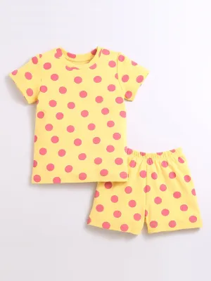 Yellow Printed Night-Suit Sets For Kids Girl.
